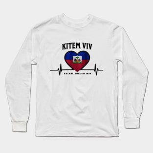 KITEM VIV (HAITI FLAG HEART) Long Sleeve T-Shirt